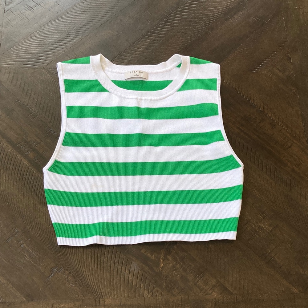 Babaton Womans Green and White Striped Tank Top